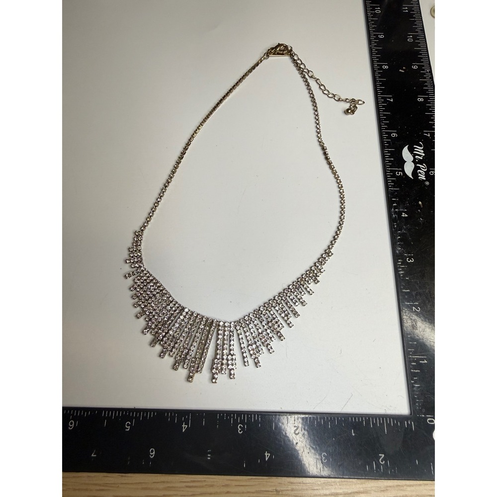 INC International Concepts Rhinestone Fringe Bib Necklace Gold Tone Crystal